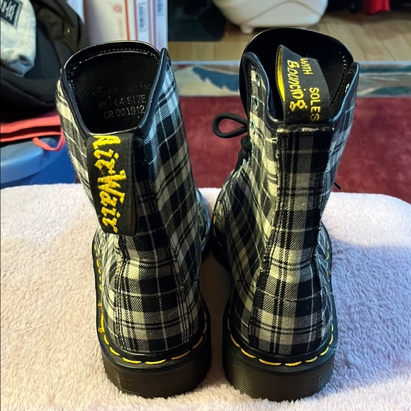 Dr. Martens Black and White Plaid Combat Moto Boots - Picture 2 of 7